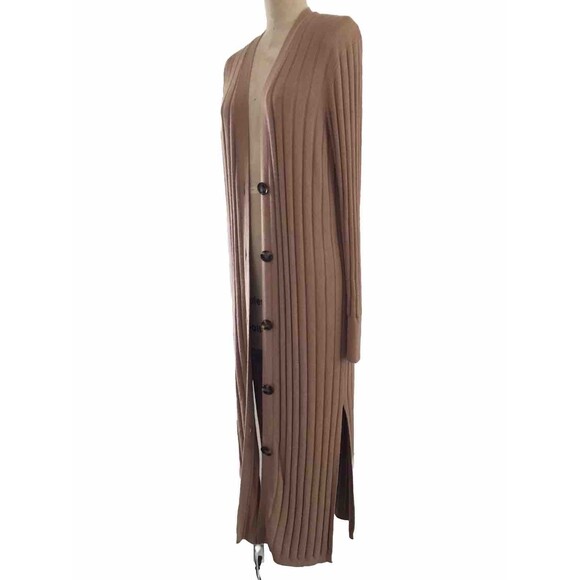 Ann Taylor Mocha Brown Ribbed Knit Long Sleeve Duster Cardigan Sweater - S - Picture 3 of 9